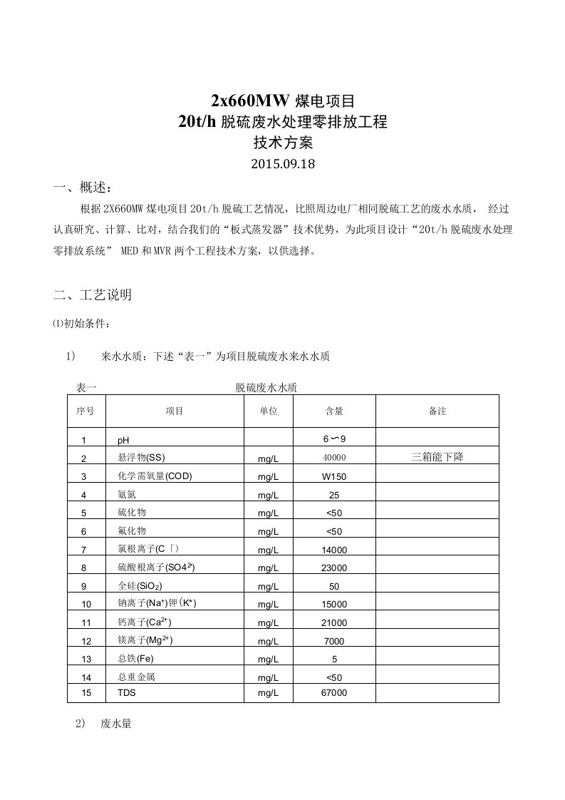 脱硫废水处理零排放工程技术方案