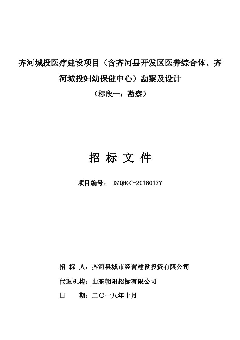 齐河城投医疗建设项目（含齐河县开发区医养综合体、齐河城