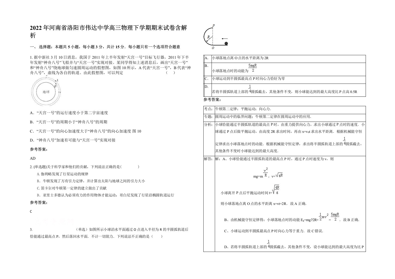 2022年河南省洛阳市伟达中学高三物理下学期期末试卷含解析