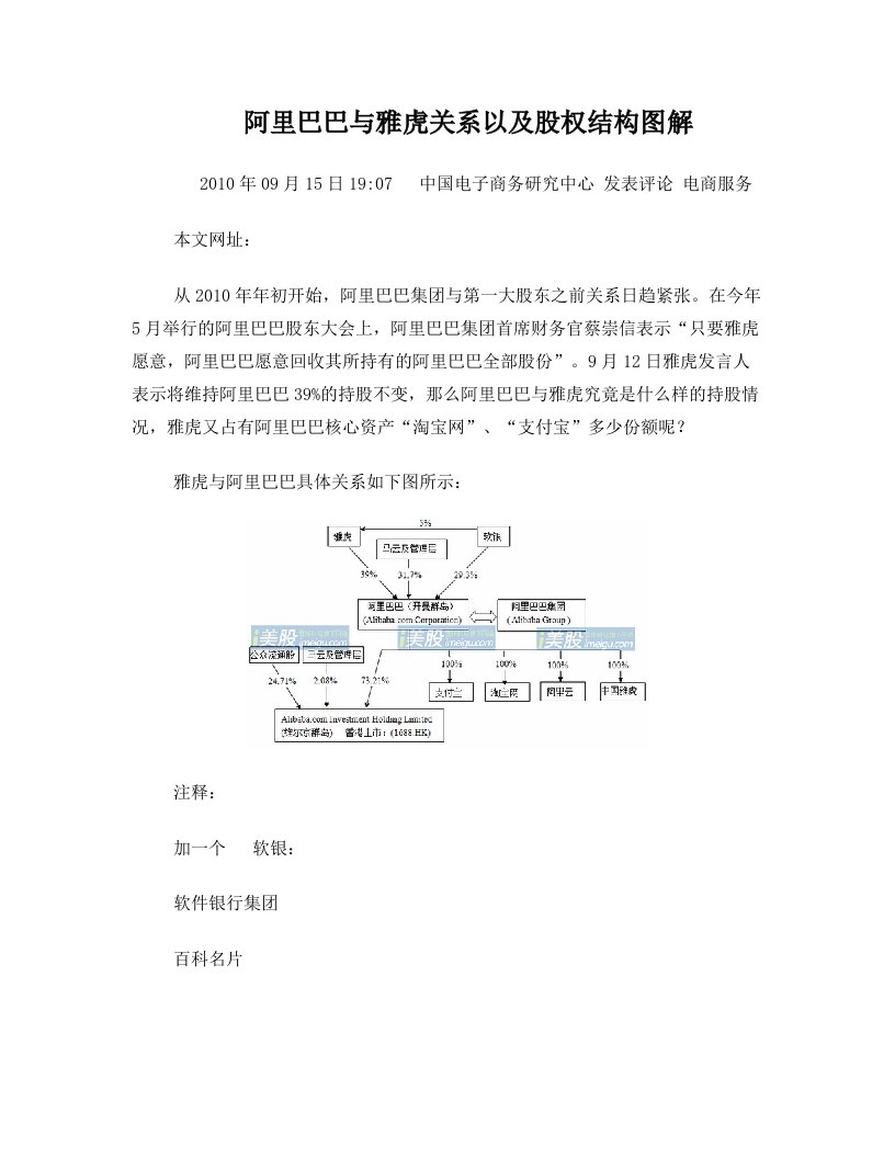 阿里巴巴与雅虎关系以及股权结构图解