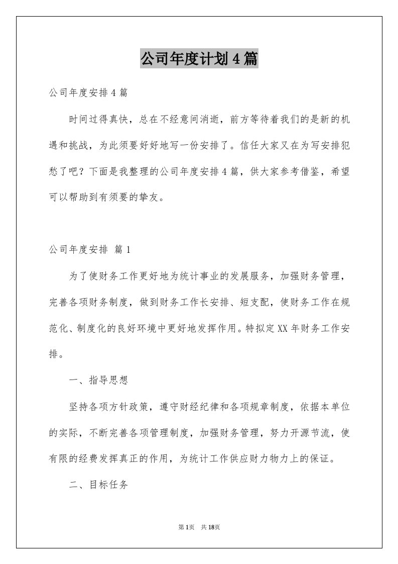 公司年度计划4篇例文