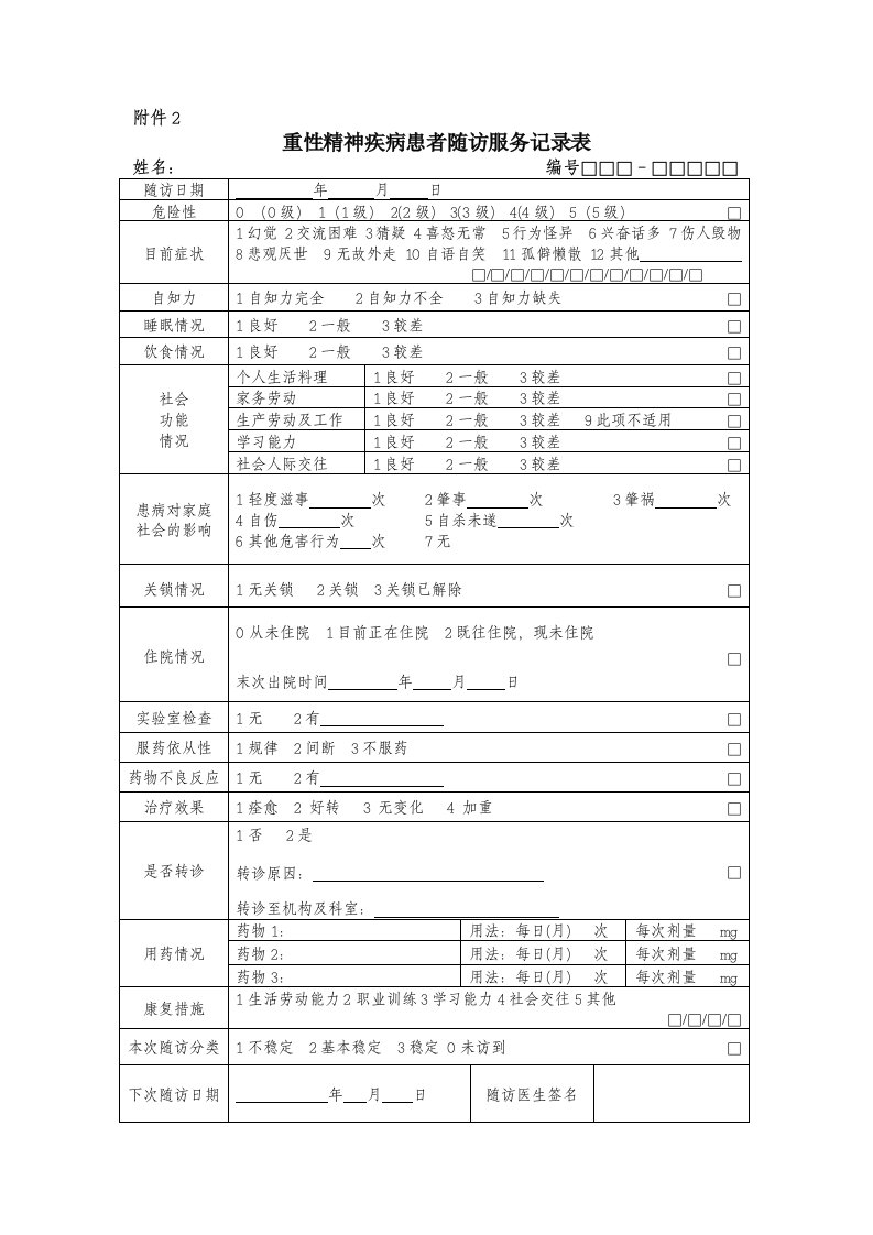 严重精神障碍患者随访服务记录表