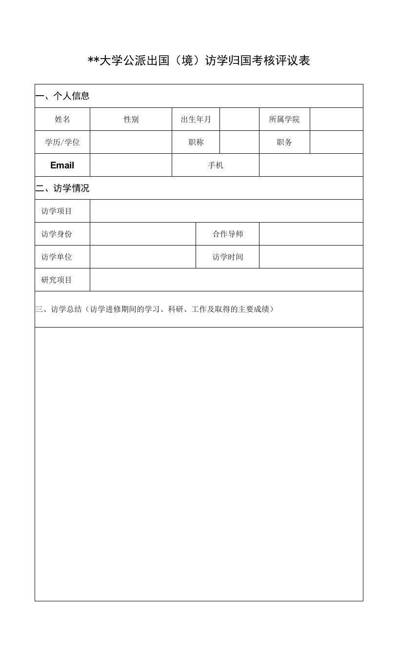 大学公派出国（境）访学归国考核评议表.doc