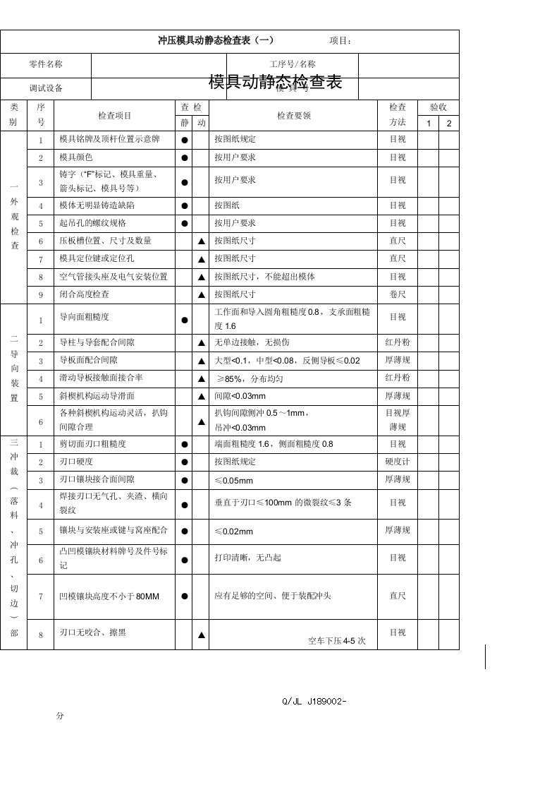 模具动静态验收标准