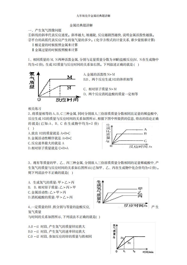 2023年九年级化学金属经典题讲解