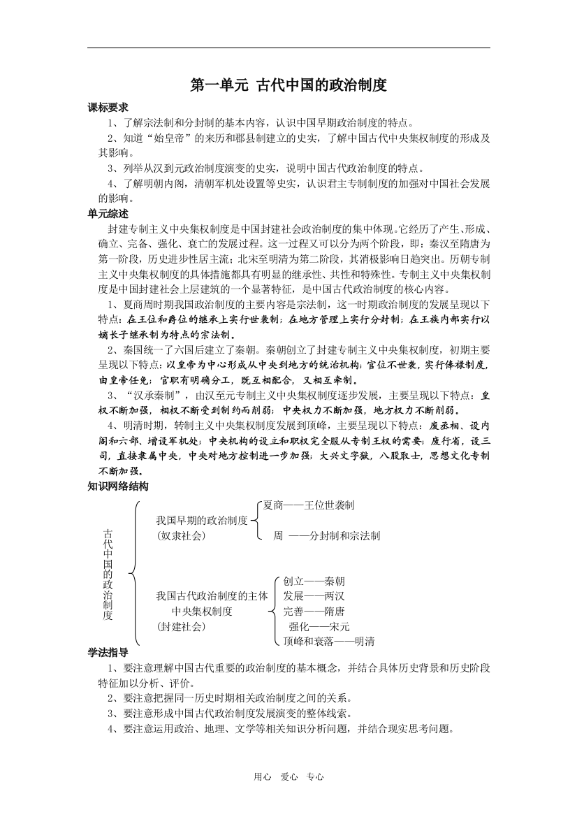 高中历史学法指导古代中国的政治制度人教版必修一