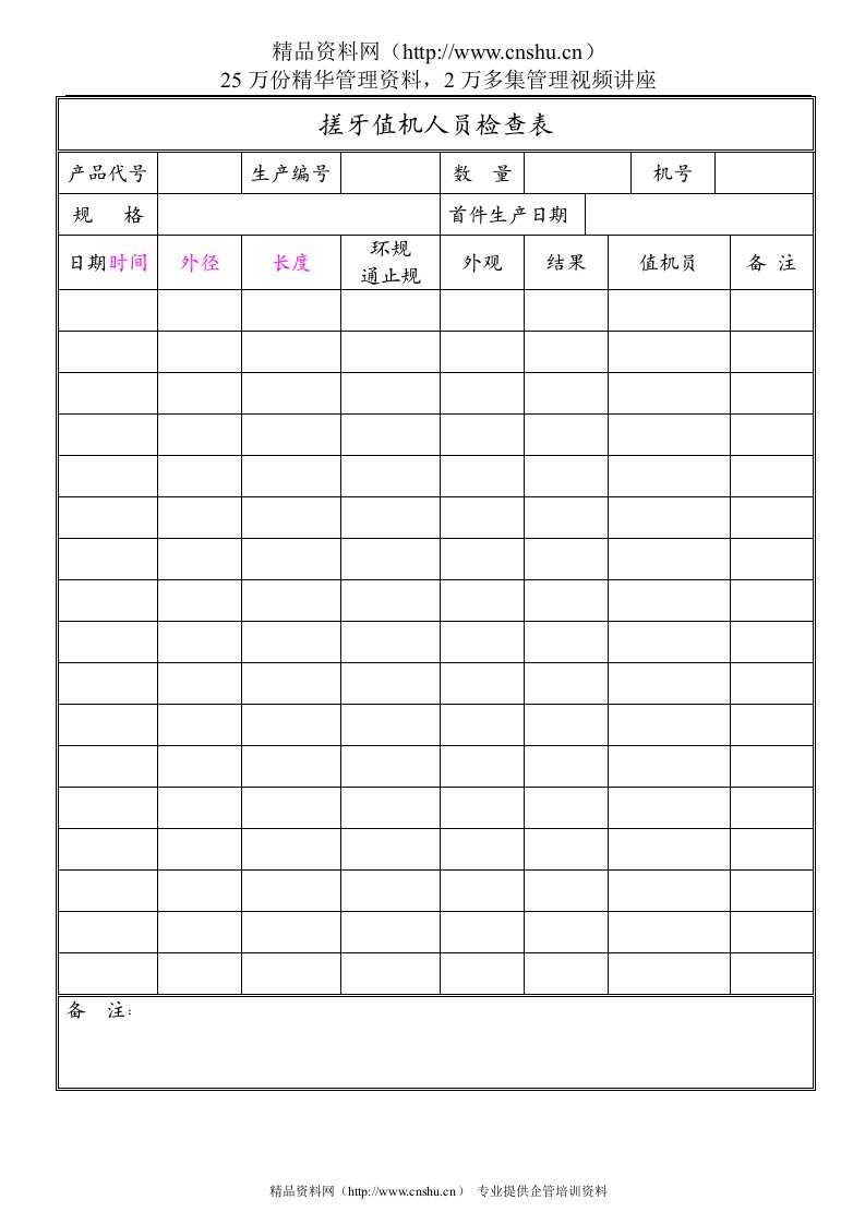 搓牙值机人员检查表