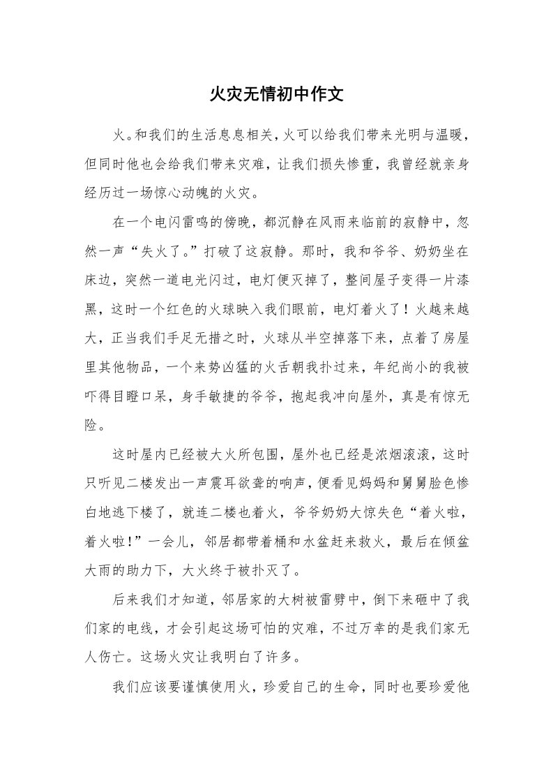 火灾无情初中作文