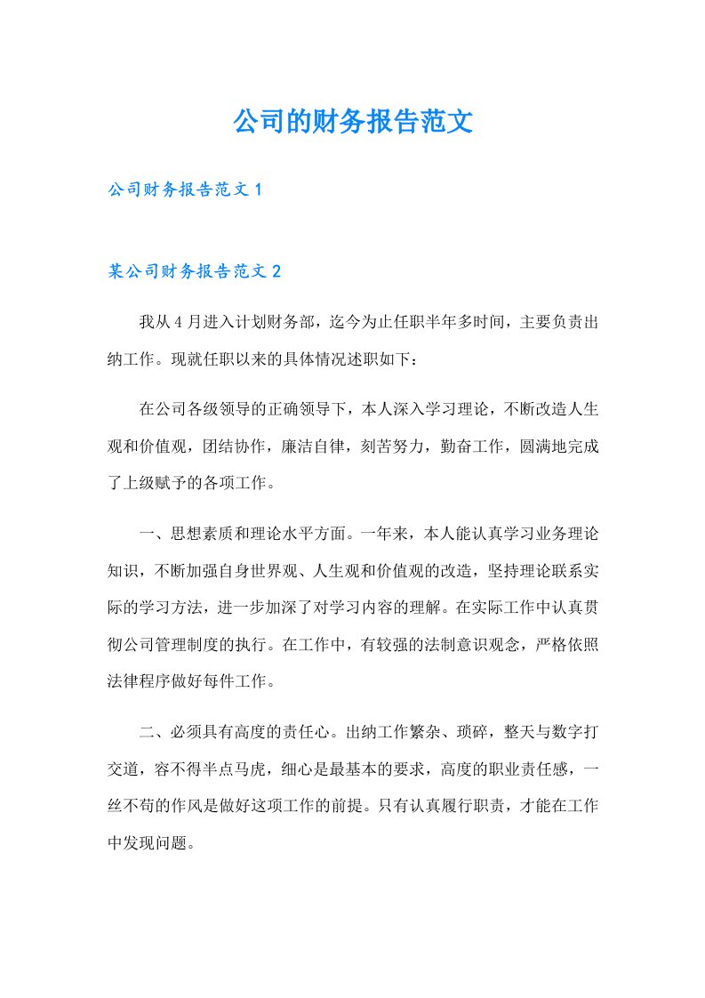 公司的财务报告范文