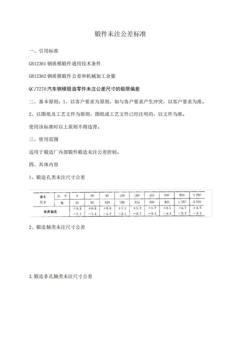 锻件未注公差标准