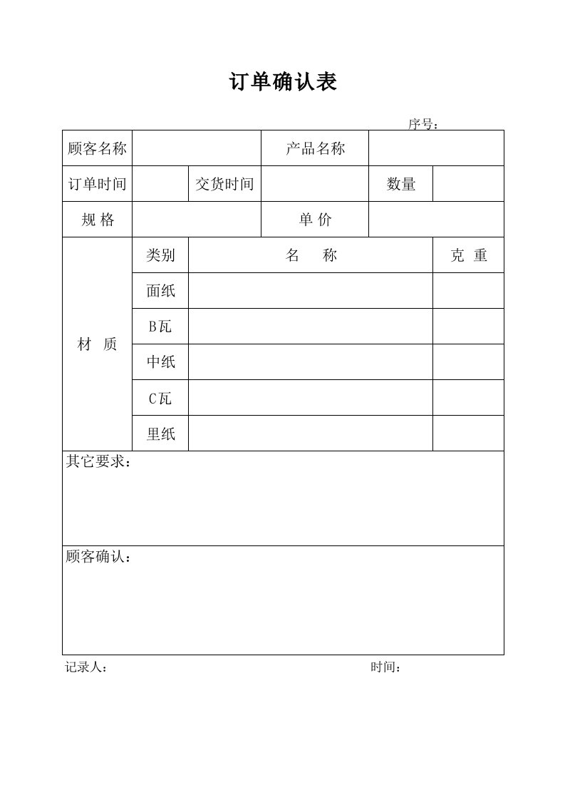 纸箱厂表格——订单确认表