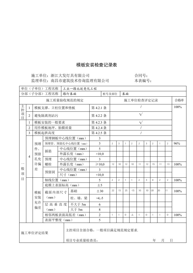 公司模板安装检查记录表