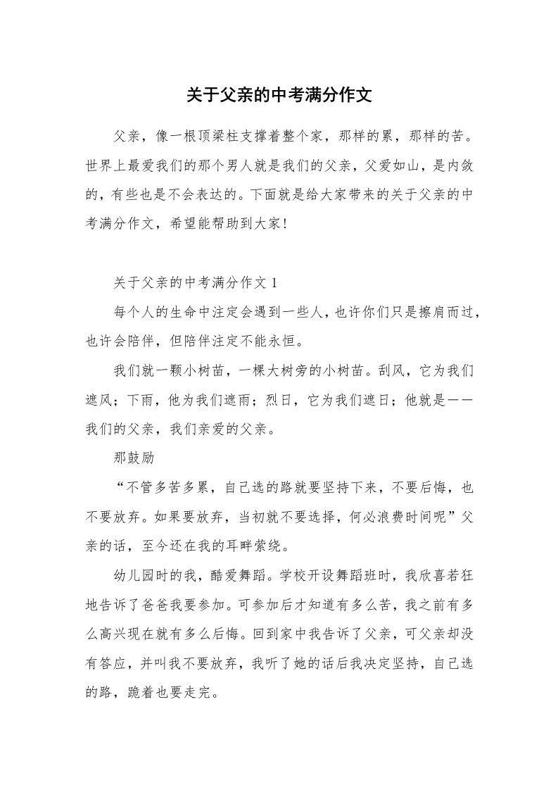 关于父亲的中考满分作文