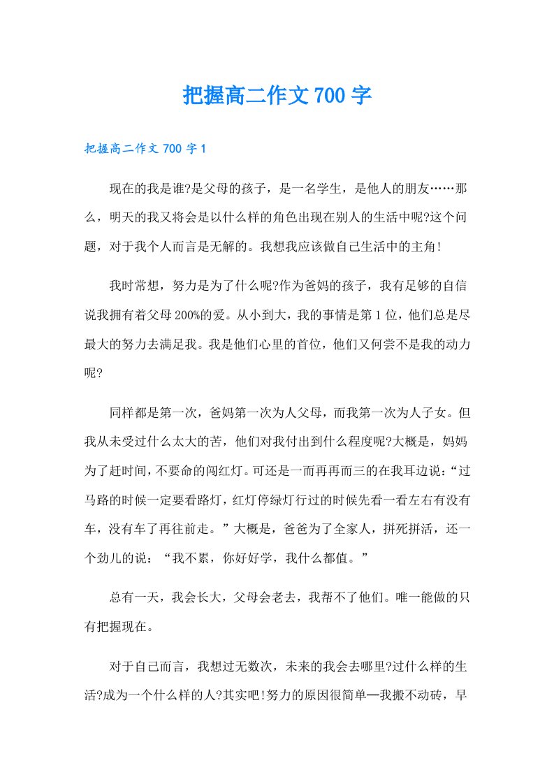 把握高二作文700字