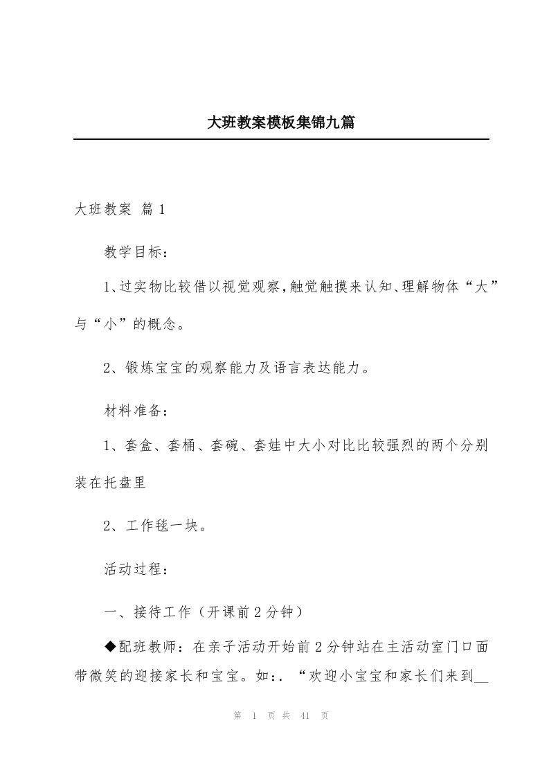 大班教案模板集锦九篇