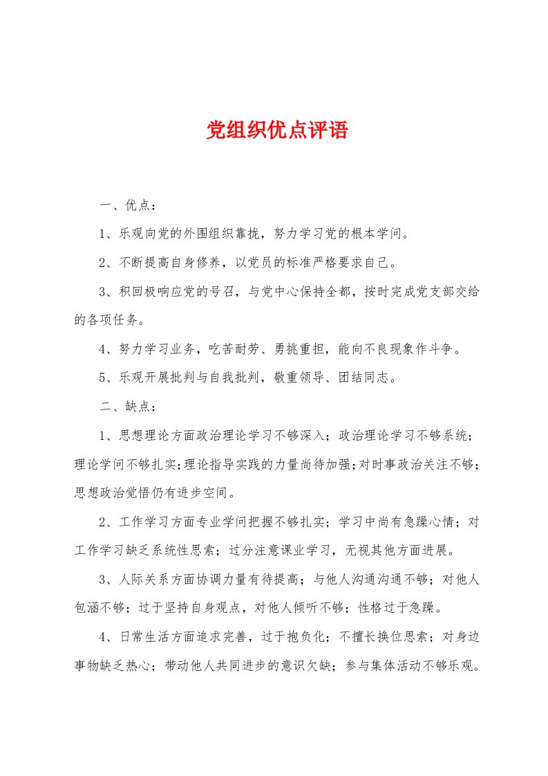 党组织优点评语