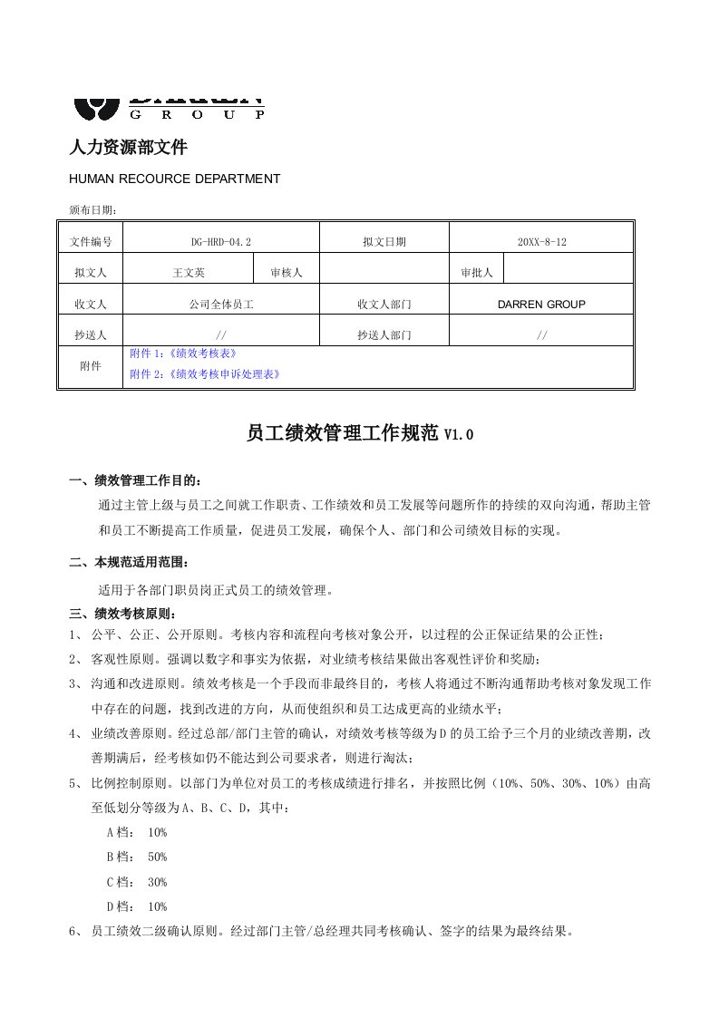 绩效考核-绩效考核管理规范040812