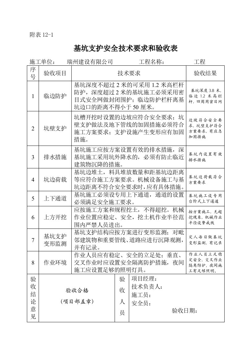 2基坑支护安全技术要求和验收表格