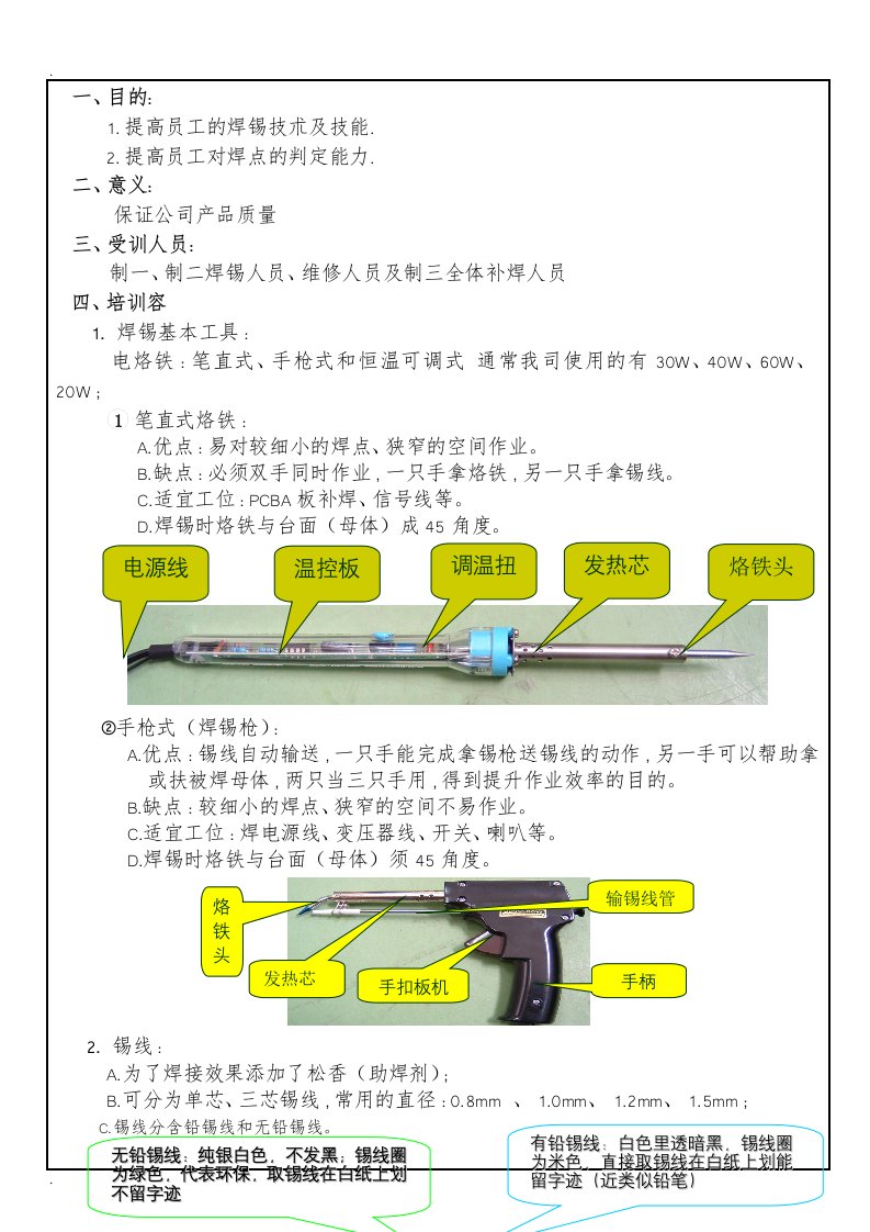 手工焊锡方法及焊点判定