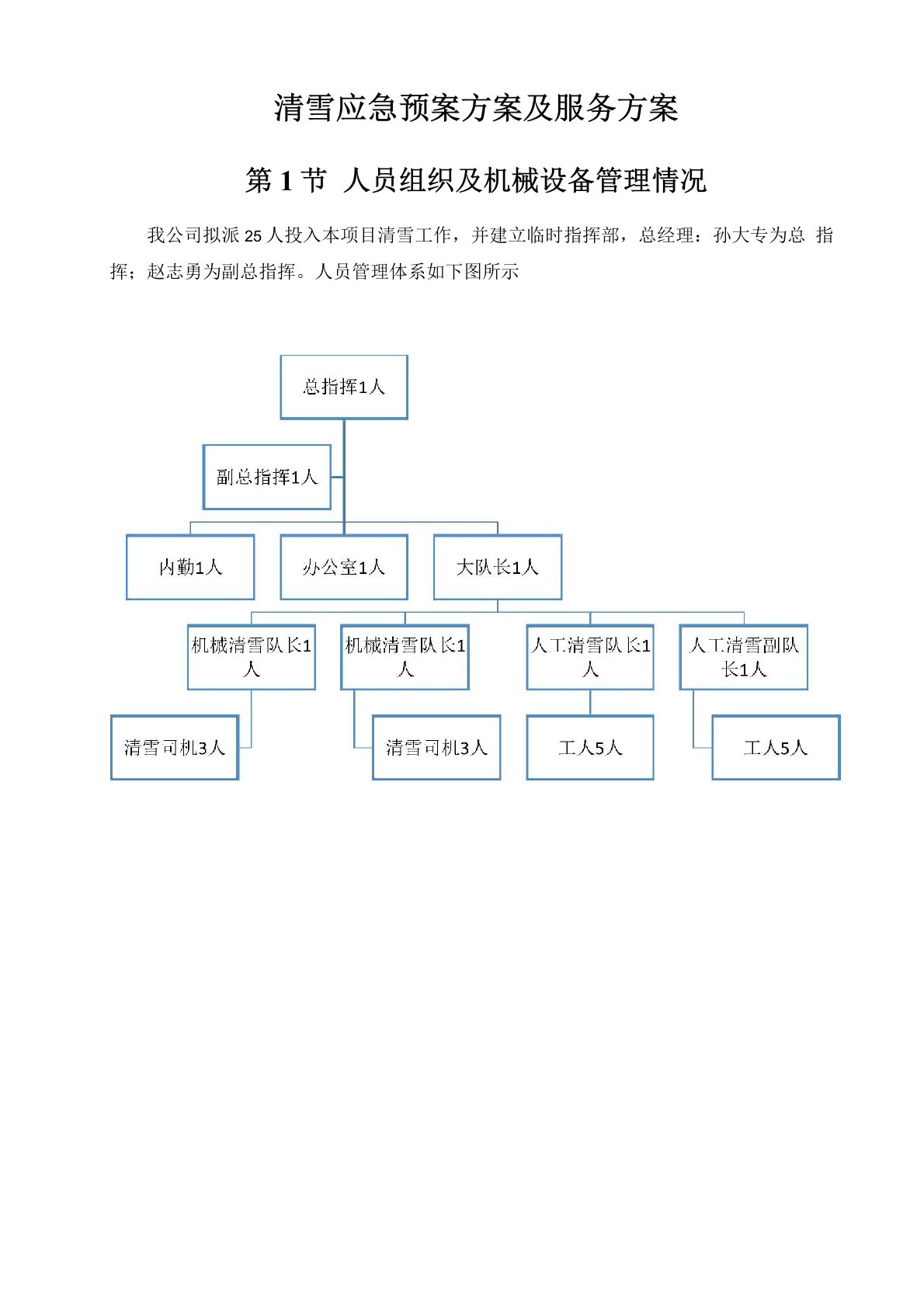 清雪应急预案方案及服务方案