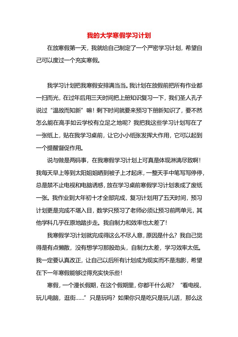 我的大学寒假学习计划