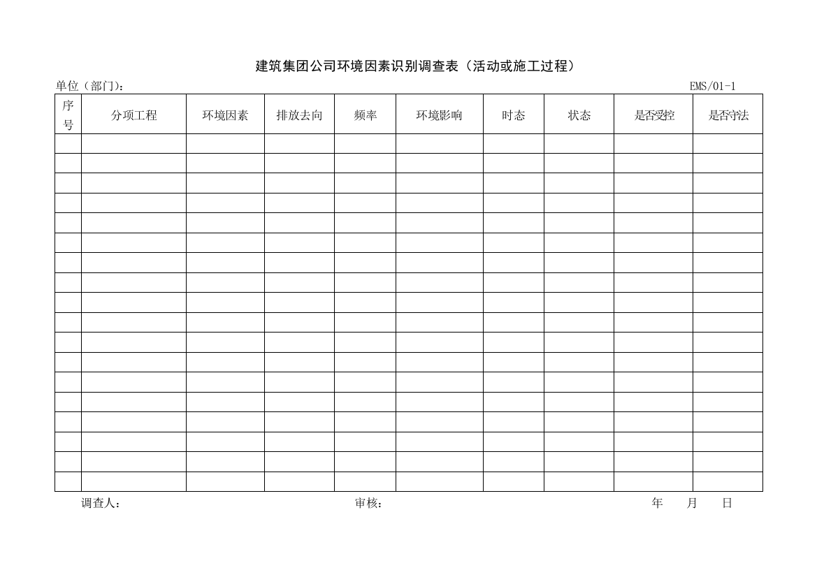 14001表格