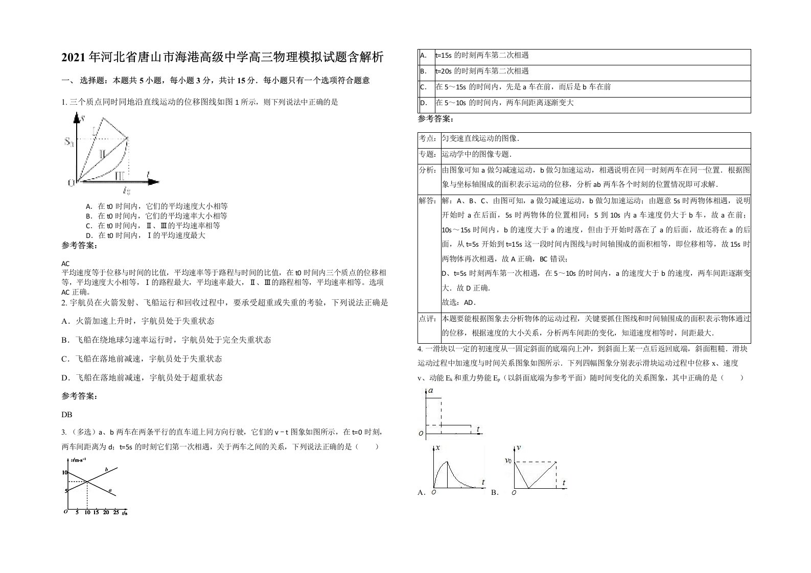 2021年河北省唐山市海港高级中学高三物理模拟试题含解析