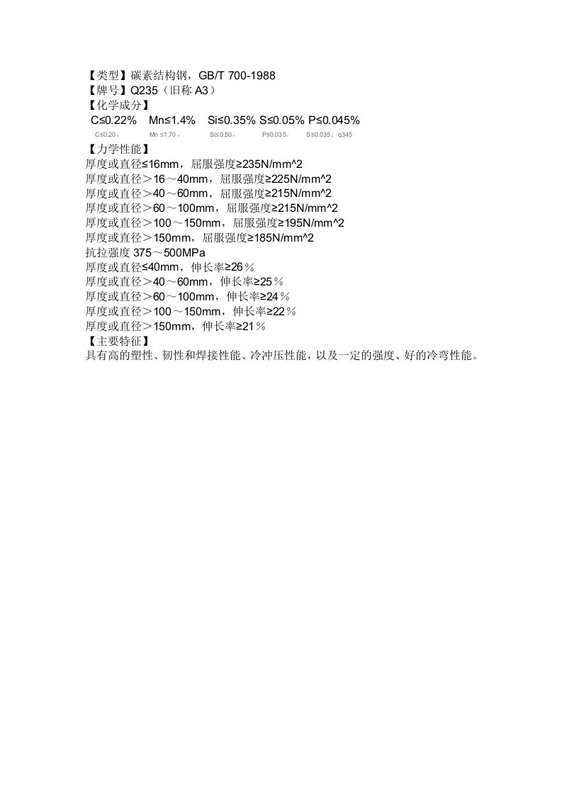 类型Q235材质机械化学性能表