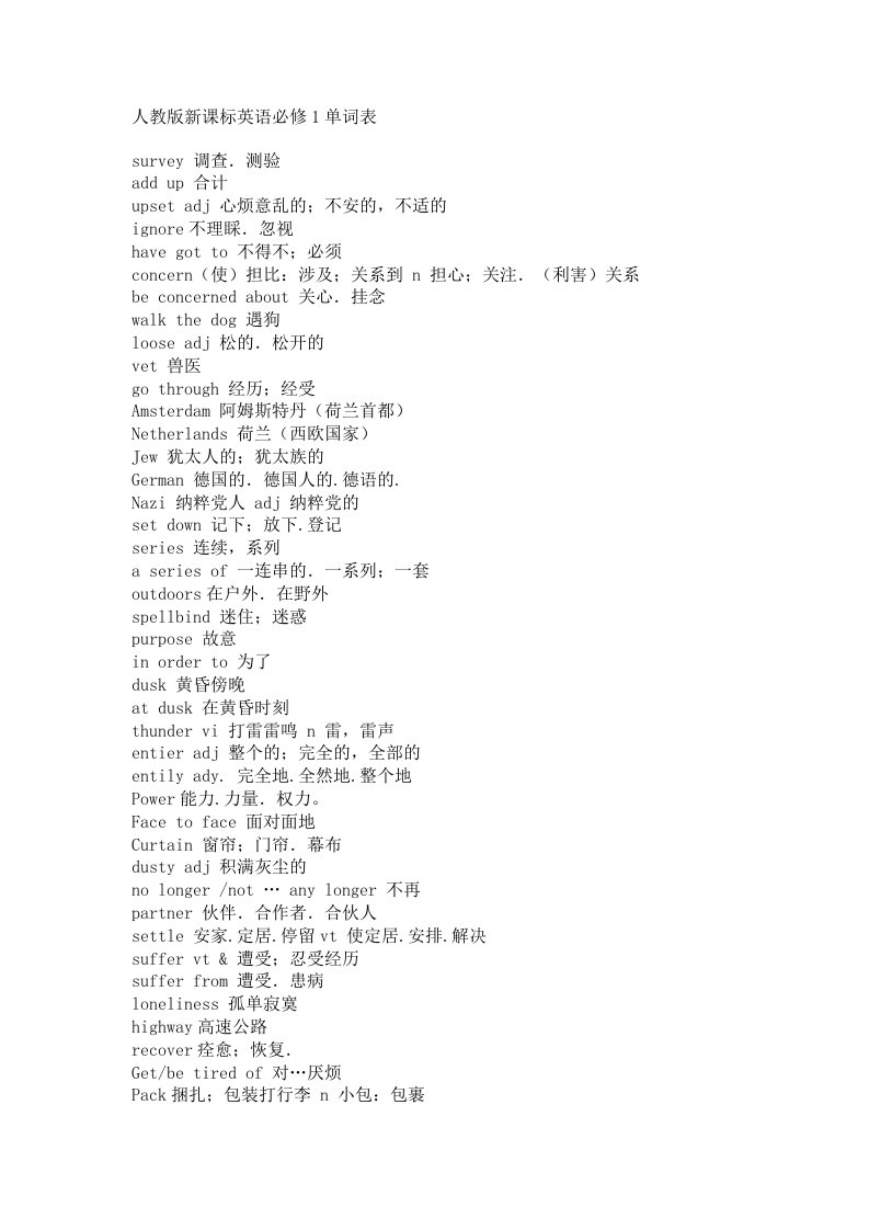 人教版新课标英语必修1-6单词表