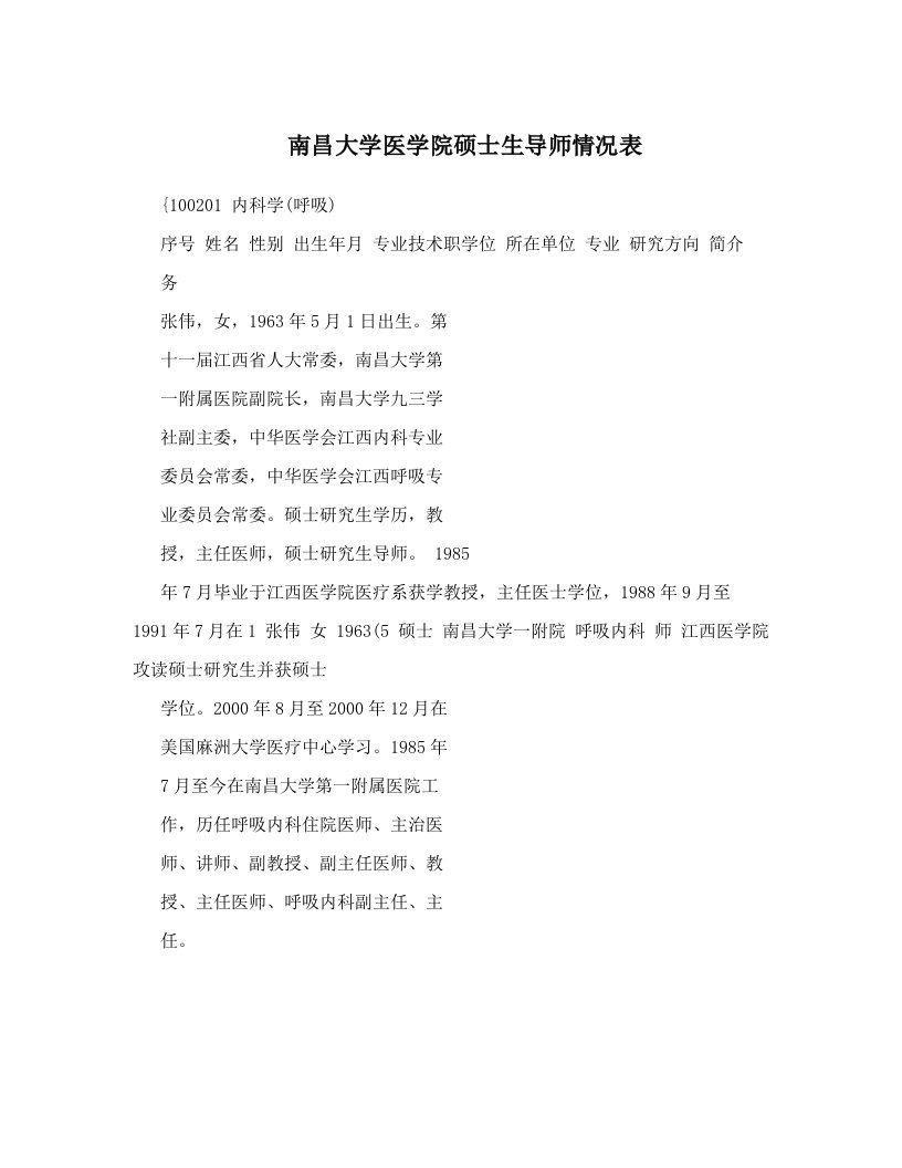 南昌大学医学院硕士生导师情况表