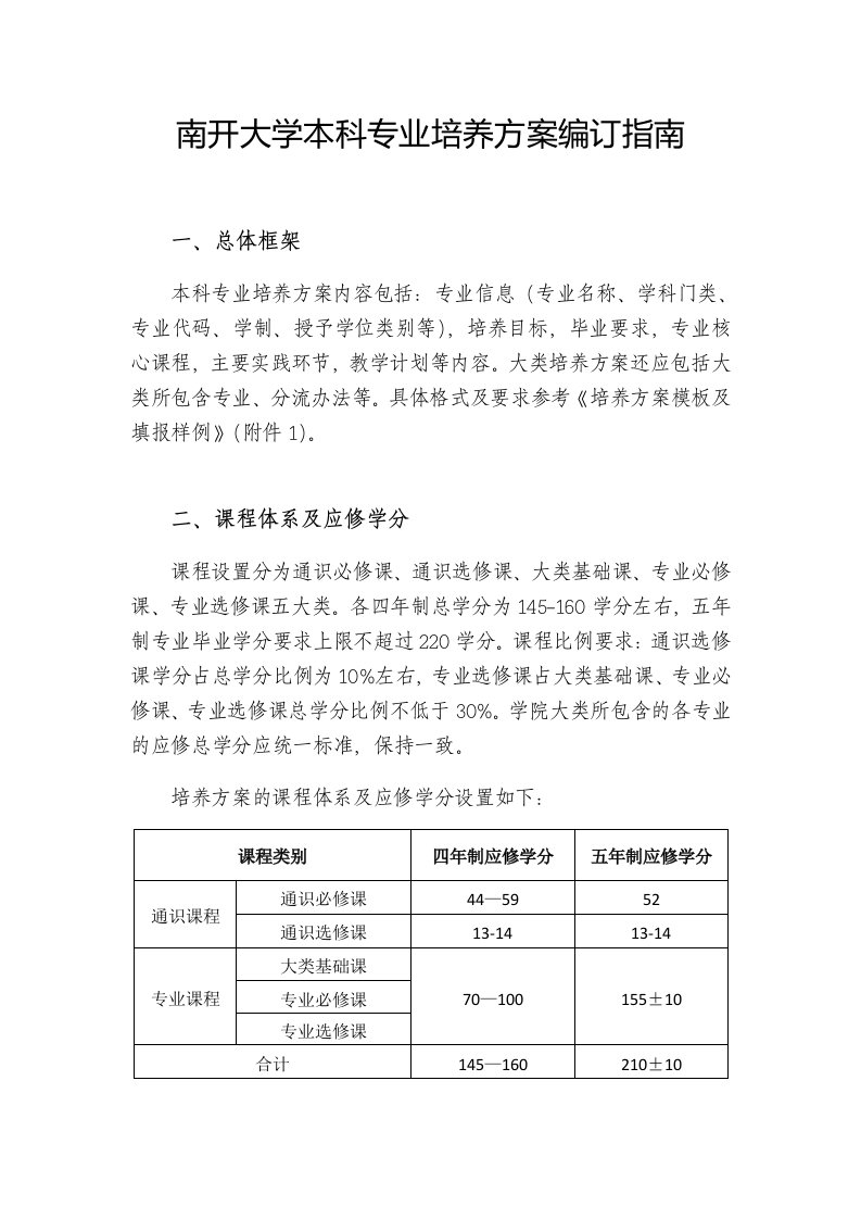 南开大学本科专业培养方案编订指南