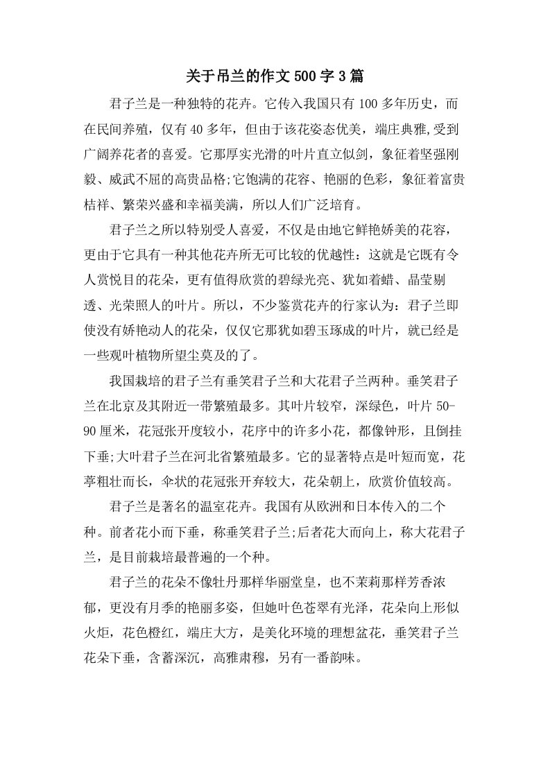 关于吊兰的作文500字3篇