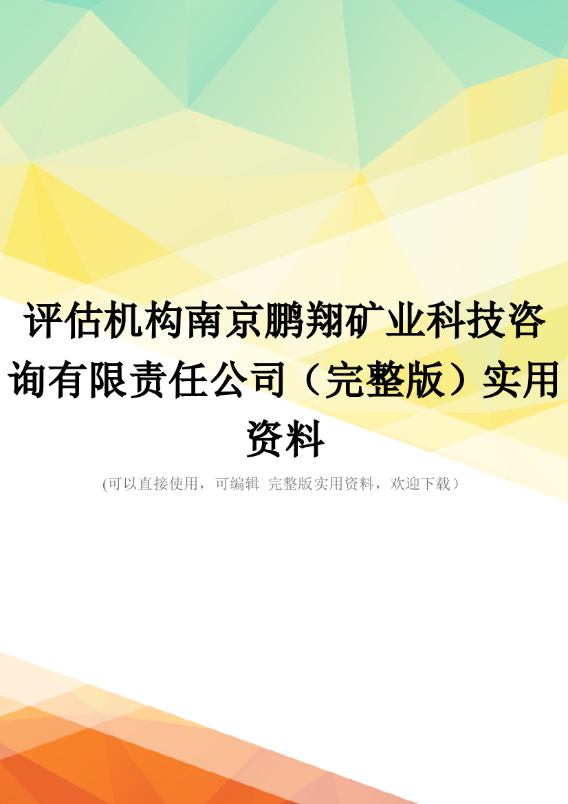 评估机构南京鹏翔矿业科技咨询有限责任公司(完整版)实用资料