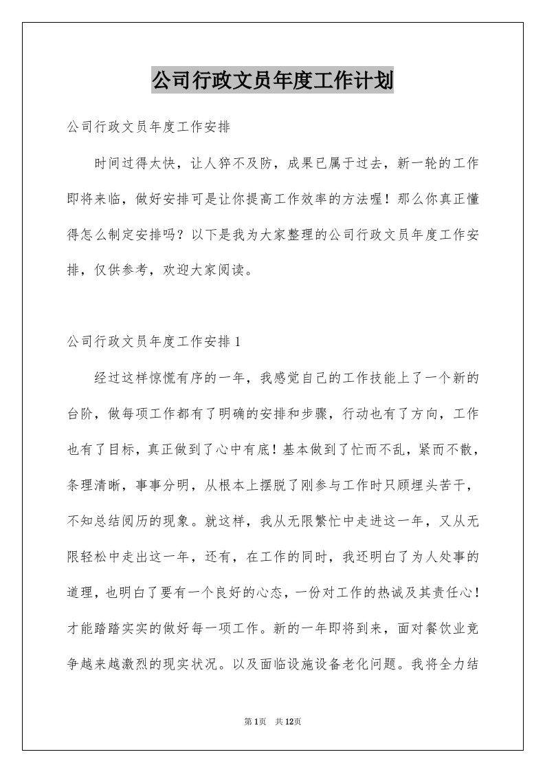 公司行政文员年度工作计划范本