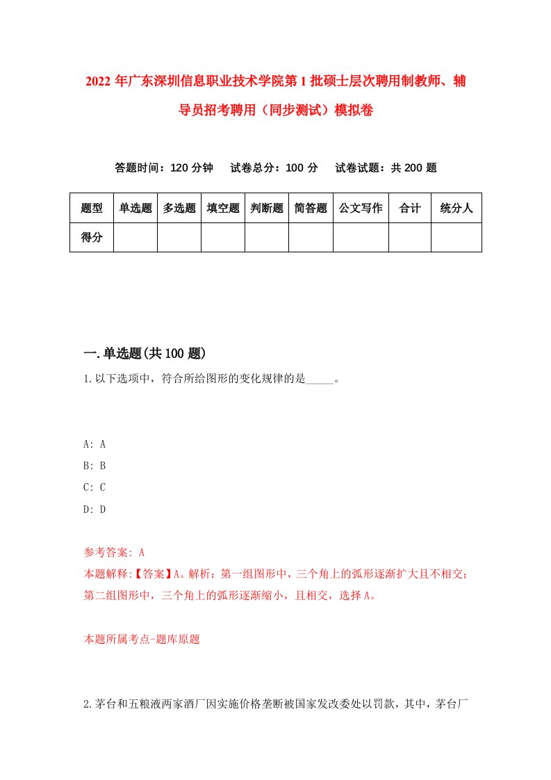 2022年广东深圳信息职业技术学院第1批硕士层次聘用制教师辅导员招考聘用同步测试模拟卷第96版