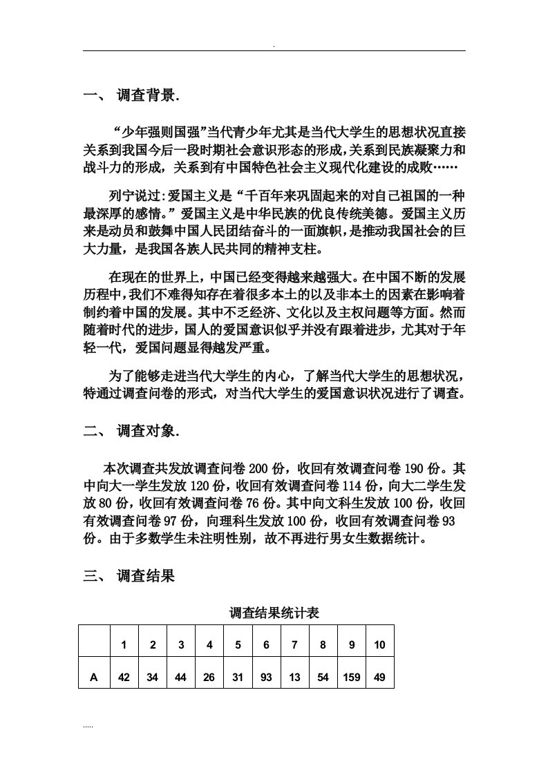 思修作业中国的当代大学生的爱国意识调查报告