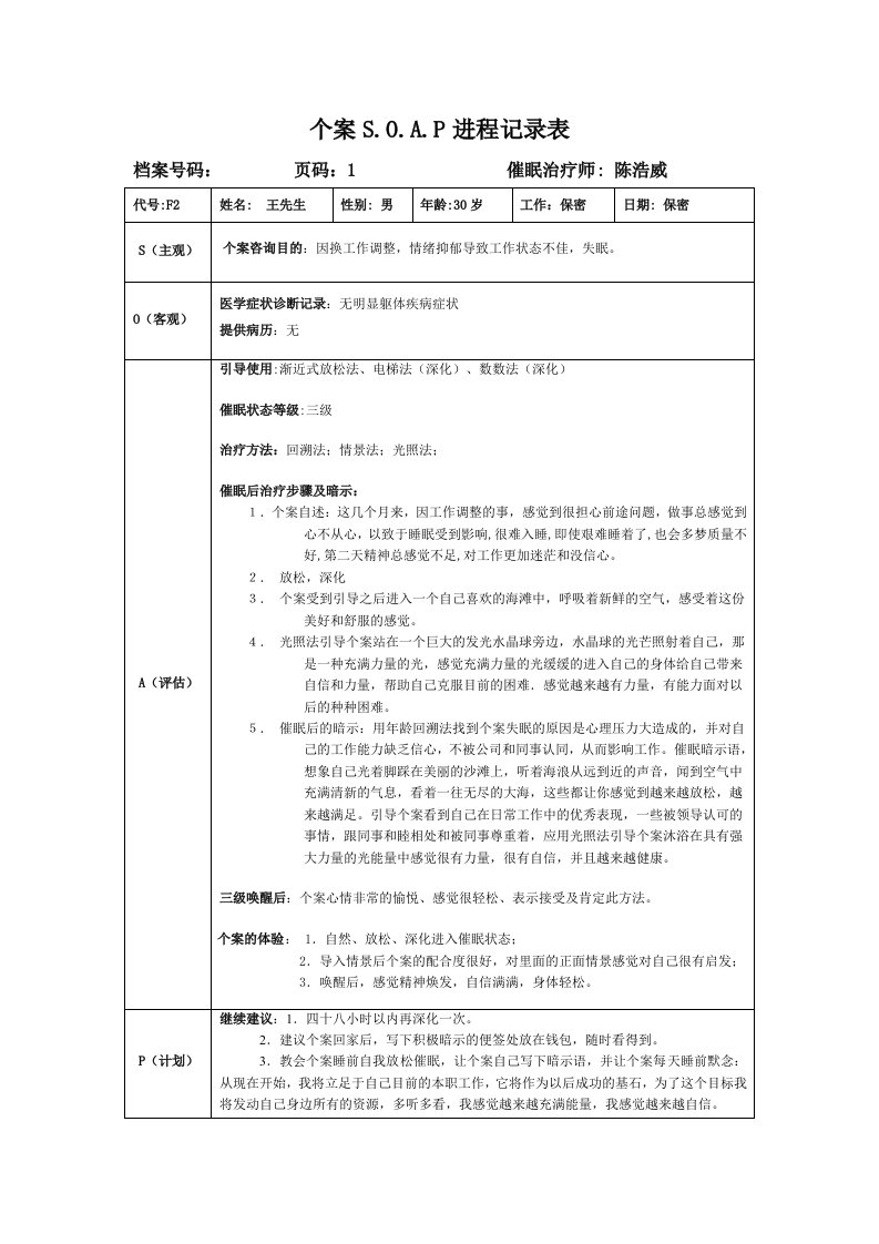 个案SOAP表-催眠案例报告表