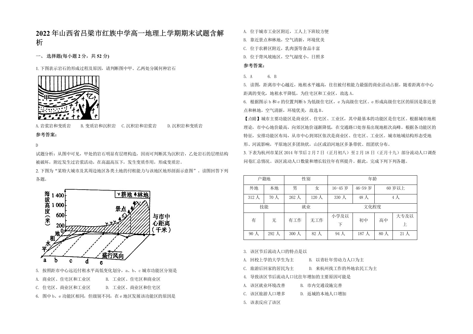 2022年山西省吕梁市红族中学高一地理上学期期末试题含解析