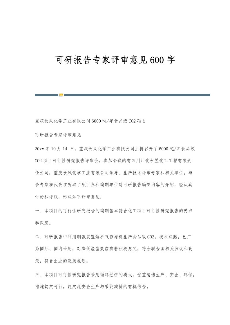 可研报告专家评审意见600字