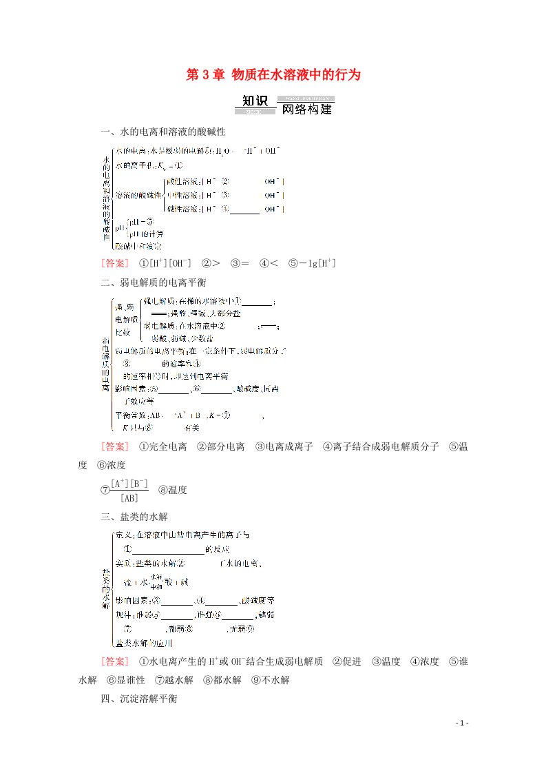 2021_2022学年高中化学第3章物质在水溶液中的行为章末复习课学案鲁科版选修4