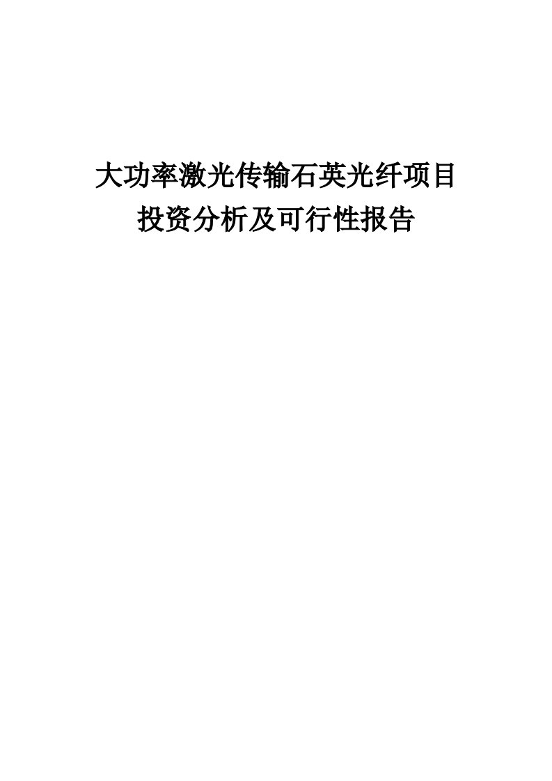 2024年大功率激光传输石英光纤项目投资分析及可行性报告