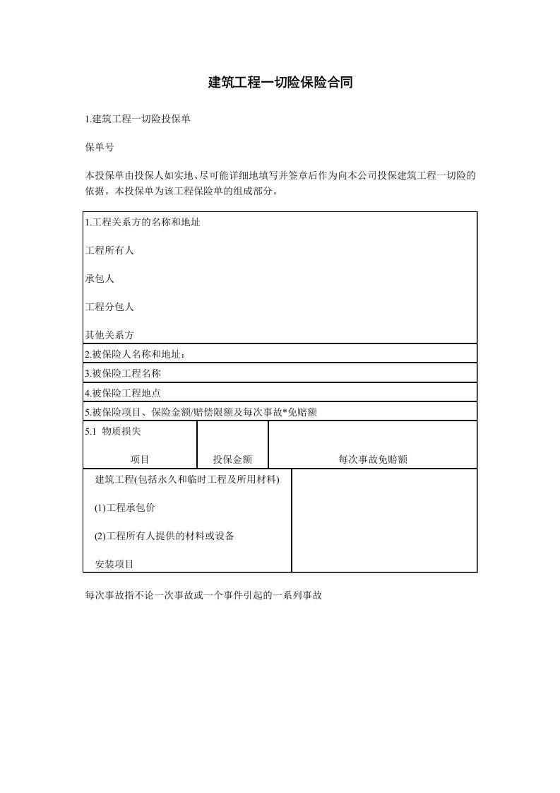 金融合同-建筑工程一切险保险合同