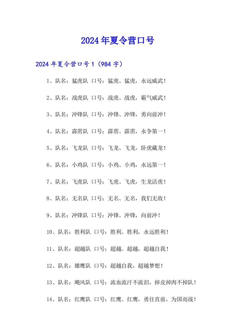 2024年夏令营口号