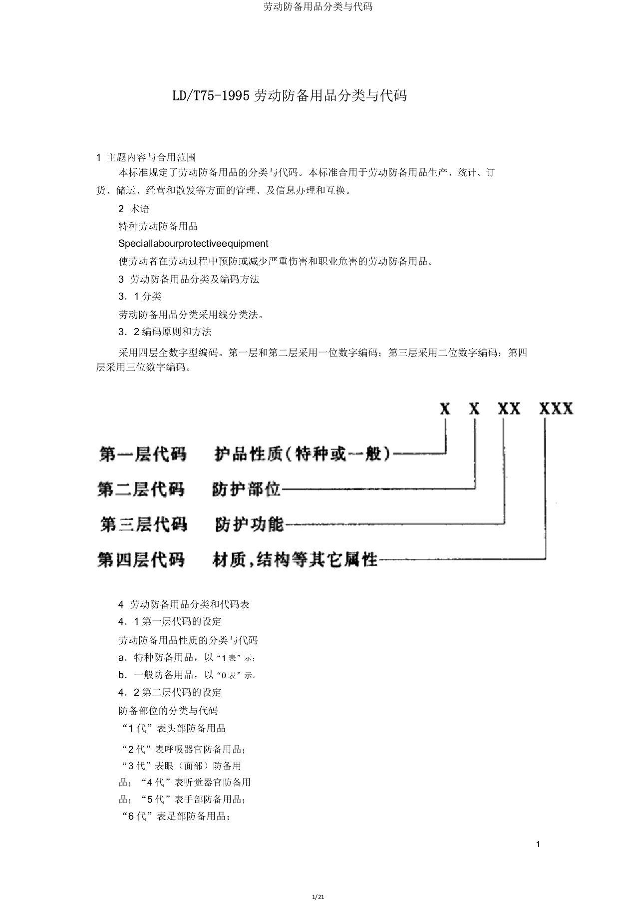 劳动防护用品分类与代码