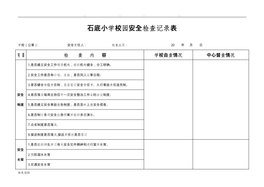 校园安全检查记录表