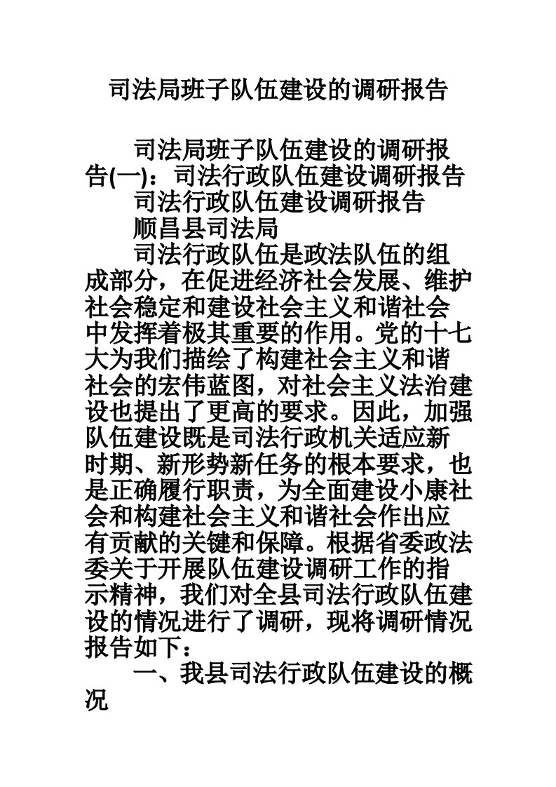 司法局班子队伍建设的调研报告