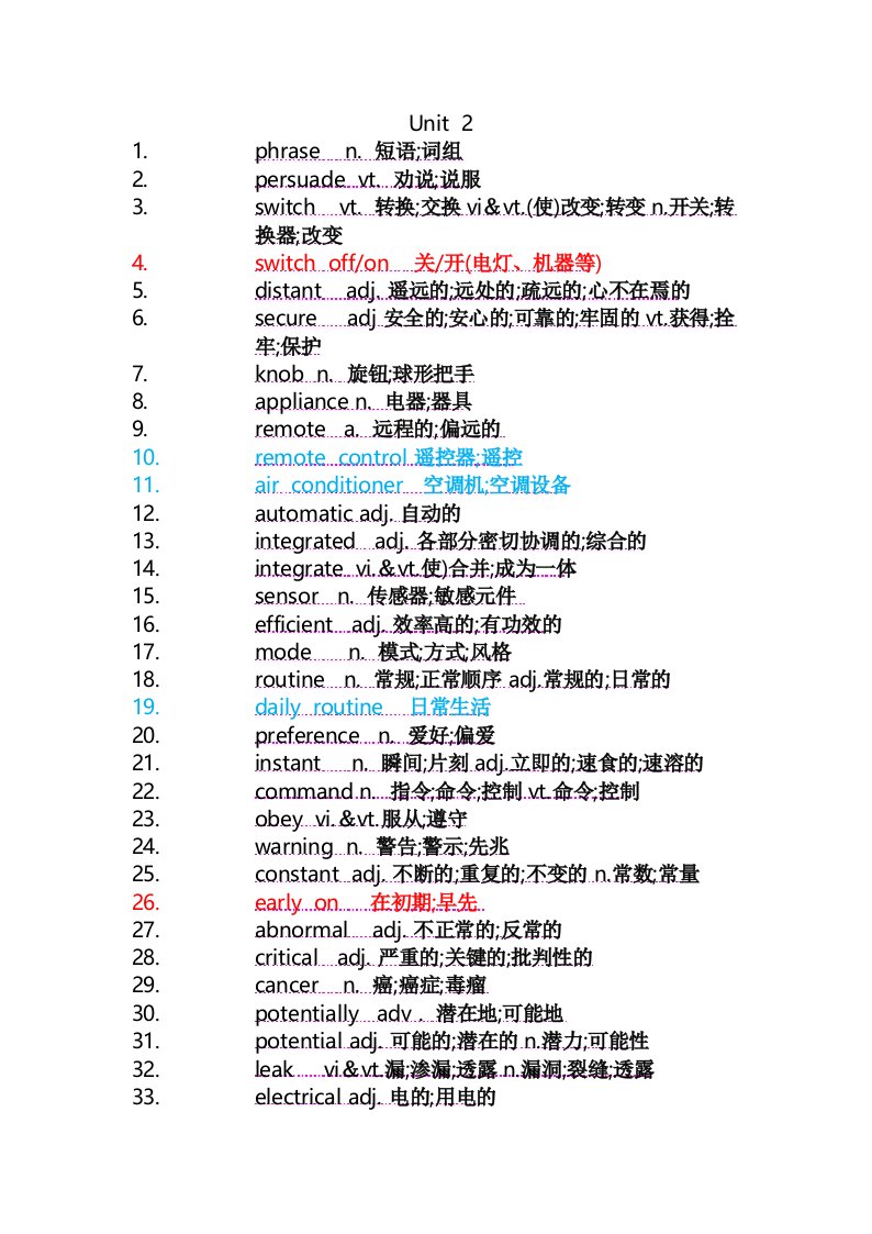 2019新人教版高中英语选修一Unit2单词表