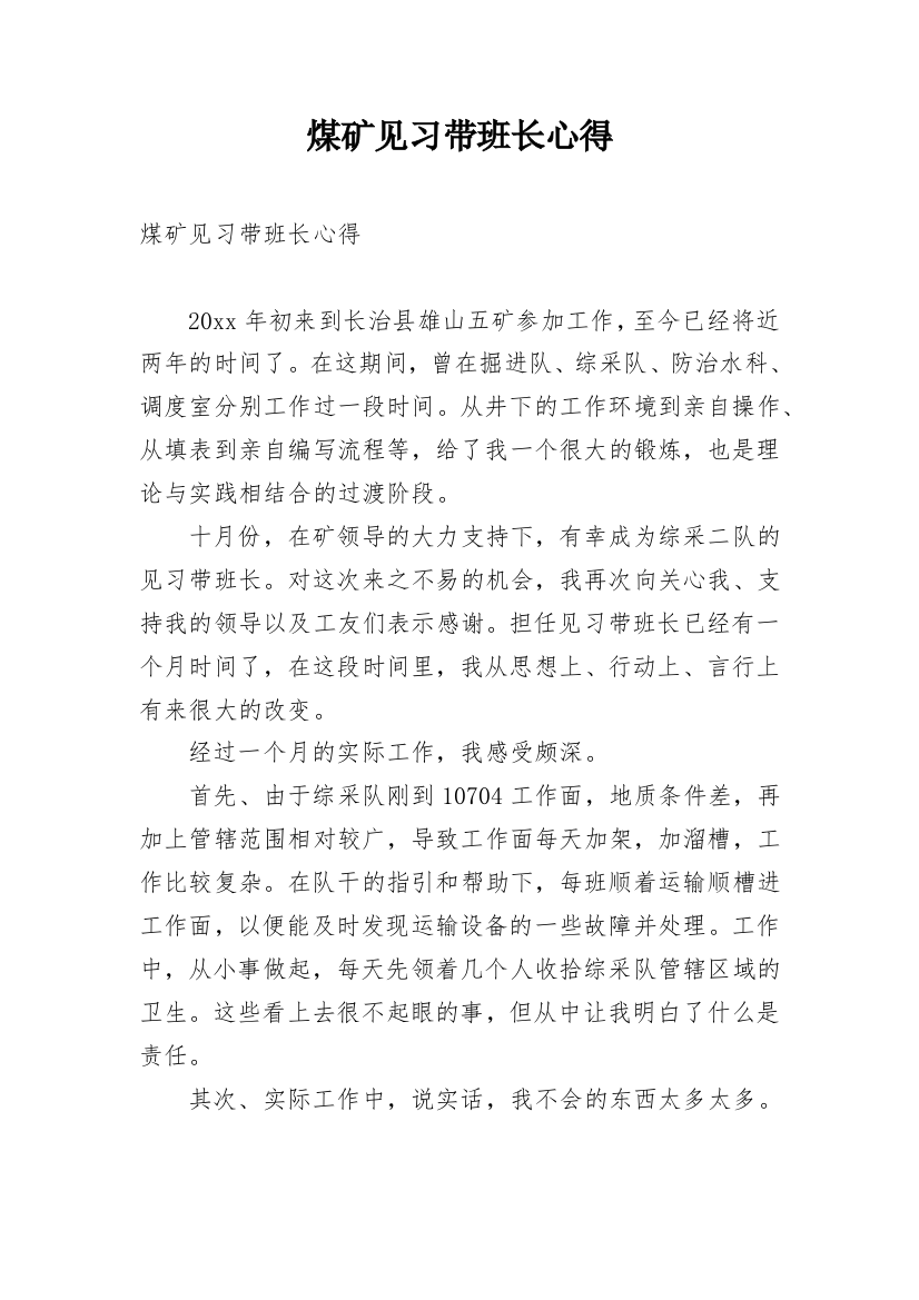 煤矿见习带班长心得