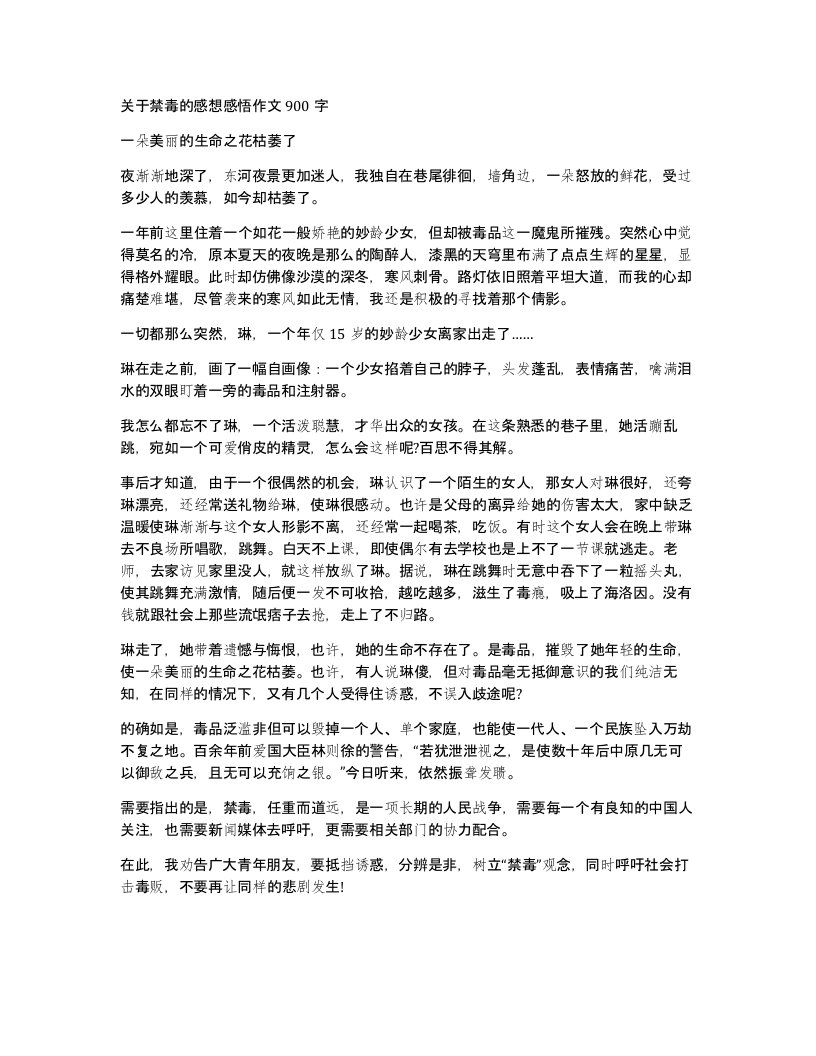 关于禁毒的感想感悟作文900字