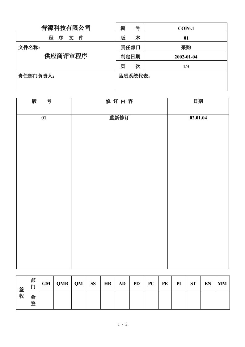 质量体系编写表格汇总adk23